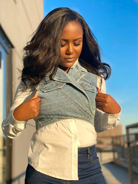 ” Don’t Waste My Time” Vest and White Blouse