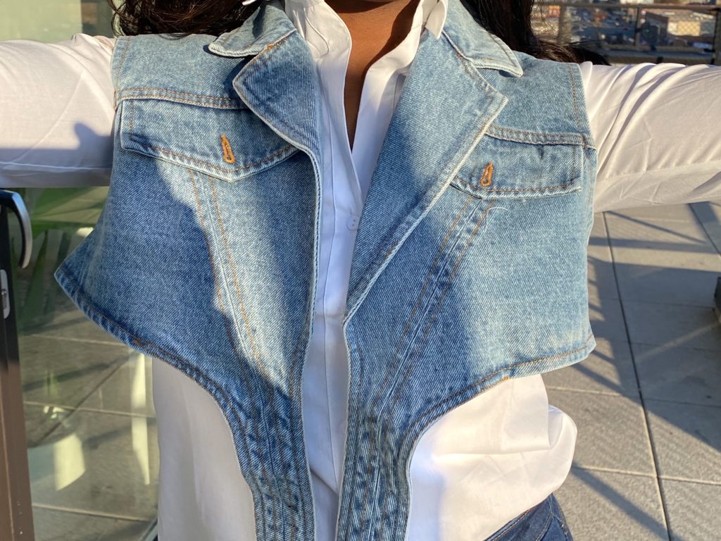 ” Don’t Waste My Time” Vest and White Blouse